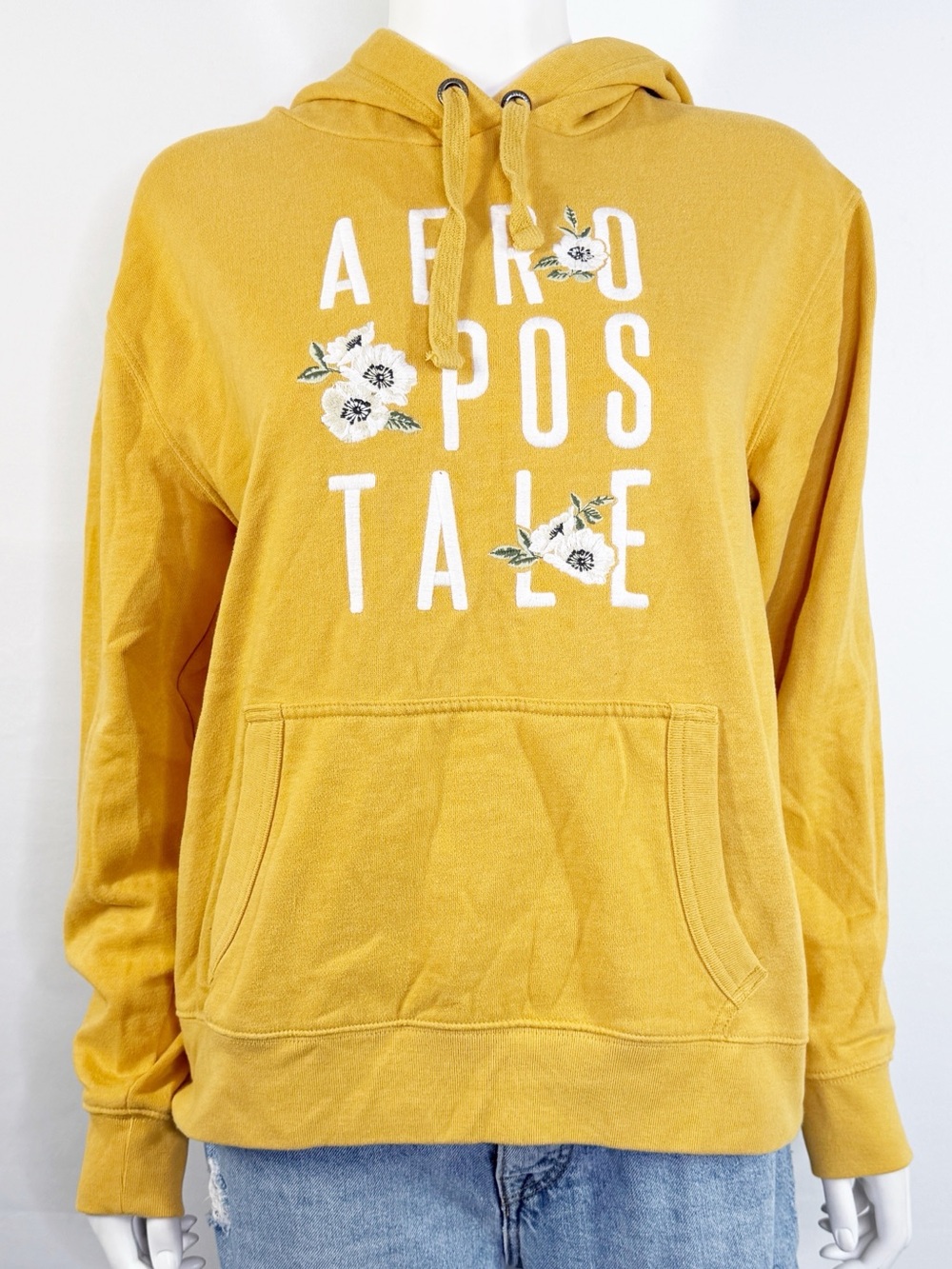 Aeropostale Yellow Floral Logo Hoodie Sweatshirt Size L Casual Athleisure